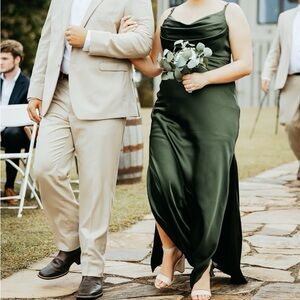 Revelry Skye Satin Dress Deep Olive 713